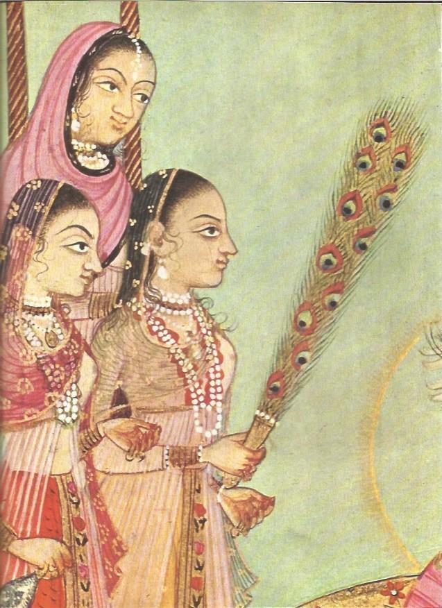 LAMINA V01222: Tres muchachas, fragmento de una miniatura hindu del siglo XVIII