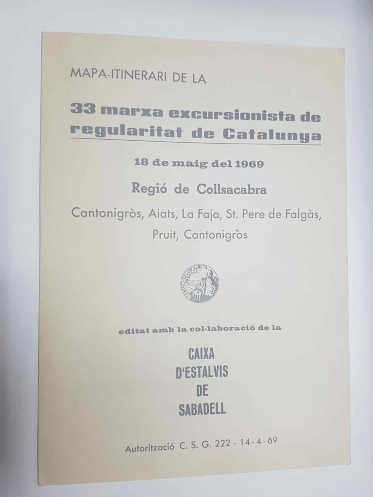 Mapa-Itinerari: de la 33 marxa excursionista de regularitat de Catalunya, 18 maig del 1969. Regio de Collsacabra