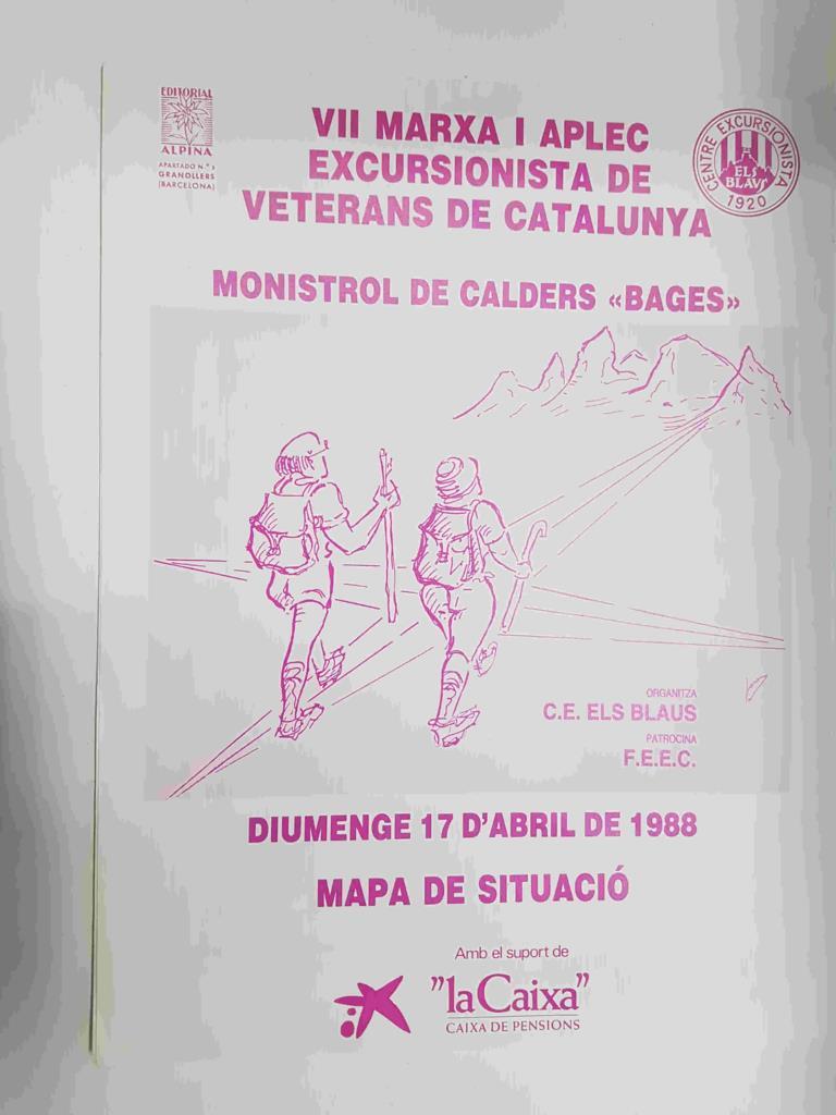 Mapa de situacio: VII Marxa i aplec excursionista de veterans de Catalunya, diumenge 17 aril de 1988 - Monistrol de Calders "Bages"