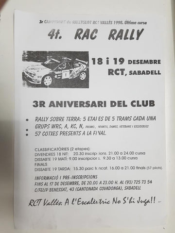 Anuncio informativo (fotocopia): 3r campionat de Rallyslot RCT Valles 1998 - 4t. Rac Rally