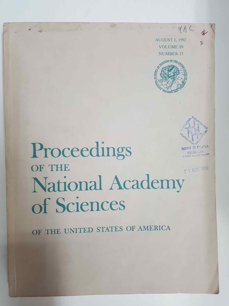 Revista cientifica: Proceedings of the National Academy of Sciences of the USA, august 1, 1992, volume 89 number 15