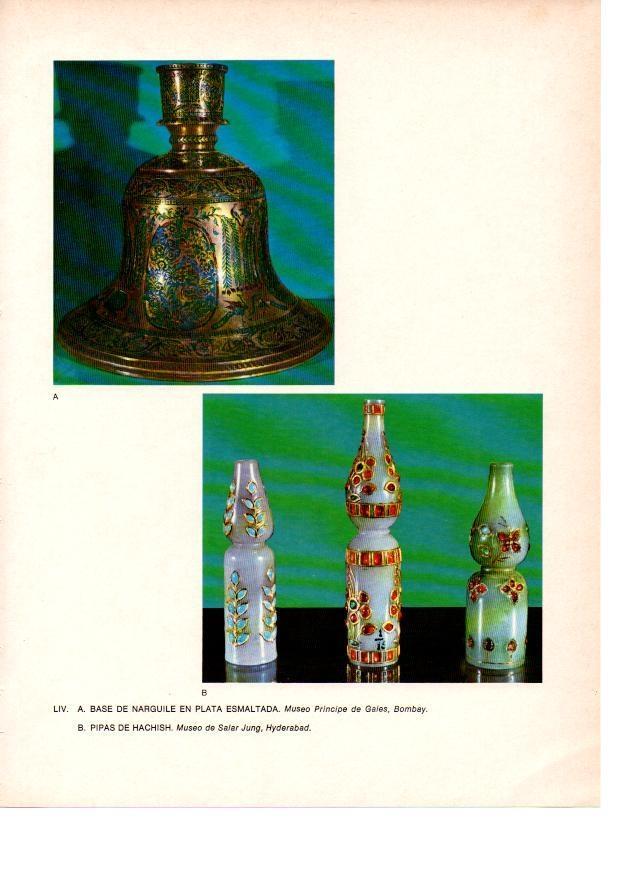LAMINA 28068: Base de narguile y pipas de hachis, India