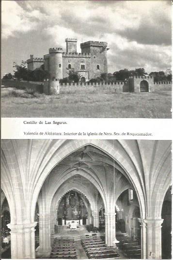 LAMINA V02063: Caceres. Castillo de las Seguras e interior iglesia Nuestra Sra de Roqueamador en Valencia de Alcantara