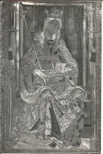 LAMINA V02037: Caceres. Retrato de Isabel en la silleria del coro de la Catedral Placentina