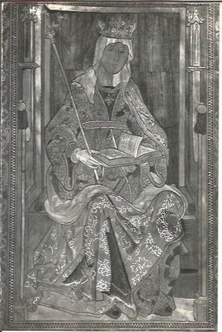 LAMINA V02037: Caceres. Retrato de Isabel en la silleria del coro de la Catedral Placentina