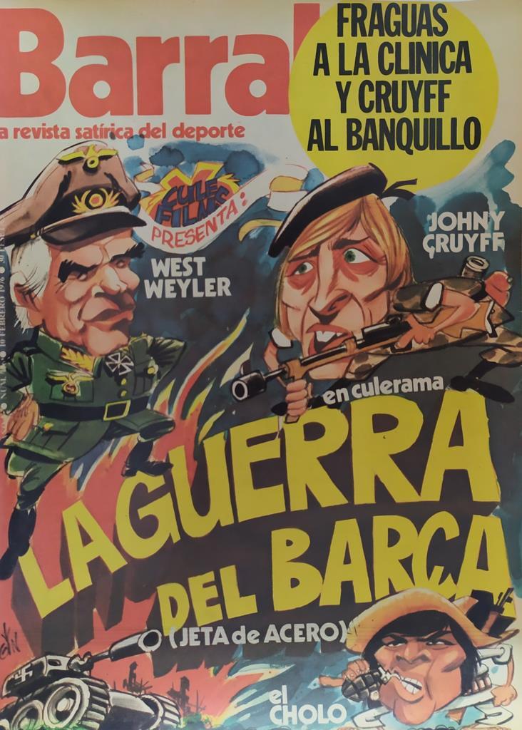 Revista: BARRABAS, Año V, Numero 176: La guerra del Barça - Jeta de acero / Fraguas a la clinica y Cruyff al banquillo (10 febrero 1976) Poster Los olimpicos han traido una sentencia de muerte