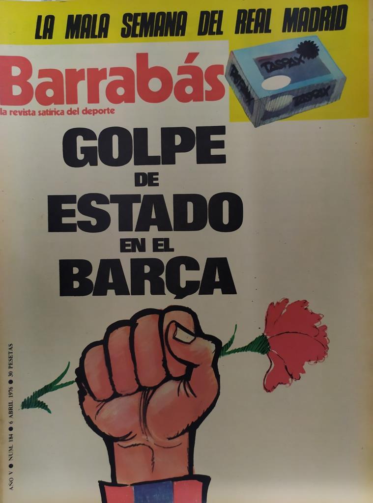 Revista: BARRABAS, Año V, Numero 184: Golpe de estado en el Barça / La mala semana del Real Madrid (6 abril 1976) Poster Leches merengadas