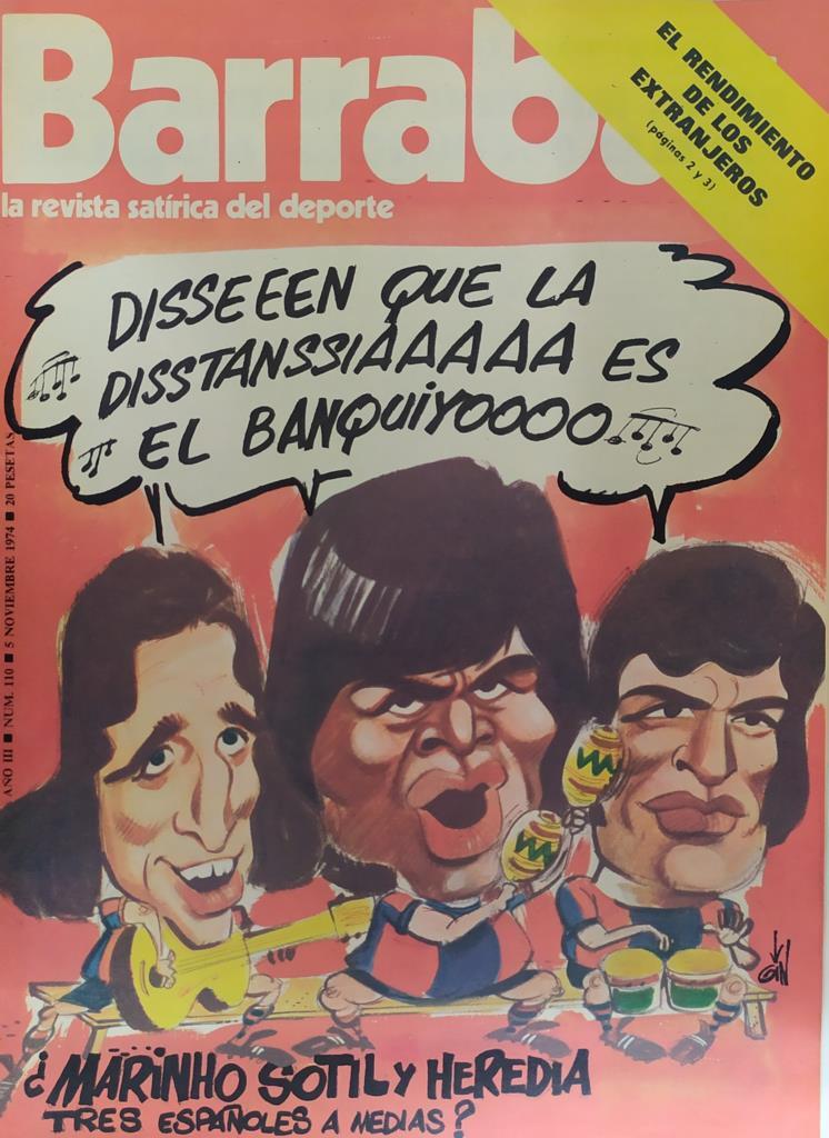 Revista: BARRABAS, Año III, numero 110: ¿Marinho, Sotil y Heredia tres españoles a medias? (5 noviembre 1974) Poster Chica peto rojo - Semana de boxeo