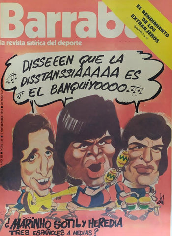 Revista: BARRABAS, Año III, numero 110: ¿Marinho, Sotil y Heredia tres españoles a medias? (5 noviembre 1974) Poster Chica peto rojo - Semana de boxeo