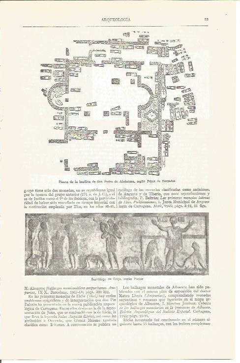 LAMINA V03820: Plano basilica de San Pedro de Alcantara por Perez Barradas y sarcofago de Ecija