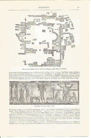 LAMINA V03820: Plano basilica de San Pedro de Alcantara por Perez Barradas y sarcofago de Ecija