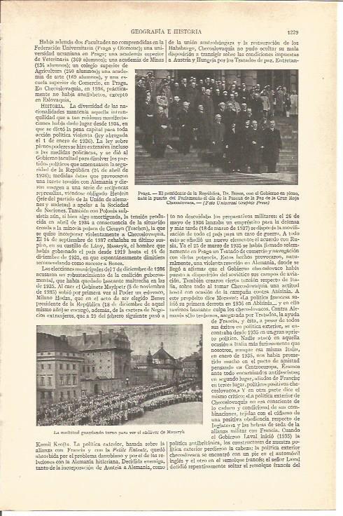 LAMINA V03786: Dr. Benes y su gobierno en el dia de la Pascua de Checoslovaquia y funerales de Masaryk