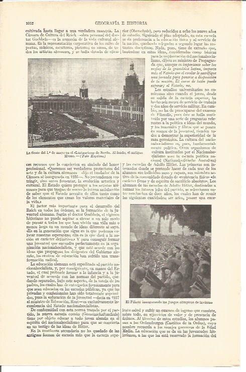 LAMINA V03754: Fiesta 1 mayo en Lustgartem en Berlin y el Fuhrer inagurando los Juegos Olimpicos