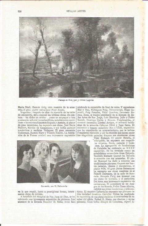 LAMINA V03874: Paisaje de Olot por J. Olivet Legares y La novia por R. Palmerola