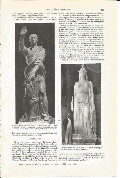LAMINA V03892: Estatua J.A. Primo de Ribera por J. Adsuara y Minerva por J. Clara
