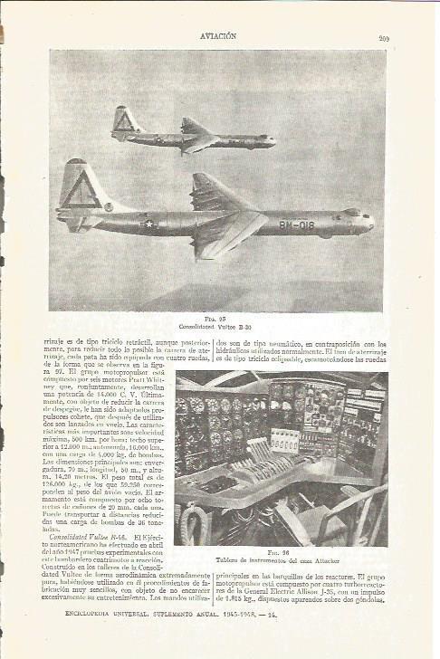 LAMINA V03838: Aviones Consolidated Vultee B-30 y tablero instrumentos caza Attacker