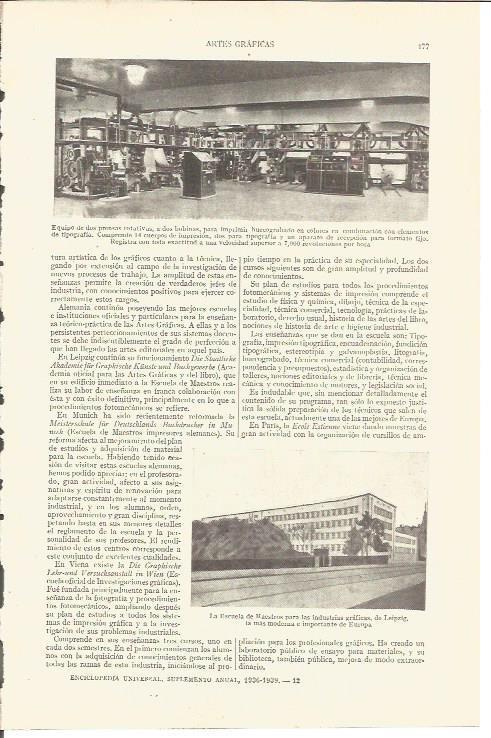 LAMINA V03646: Dos prensas rotativas y Escuela de Maestros industrias graficas de Leipzig