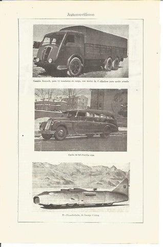 LAMINA V03658: Camion Renault, Thunderbolt de G. Eysten y coche ruso