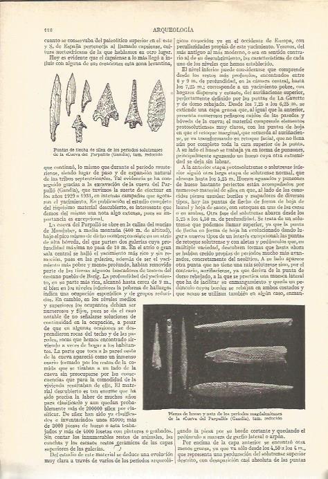 LAMINA V03614: Puntas de flecha y piezas de hueso de la Cueva del Parpallo