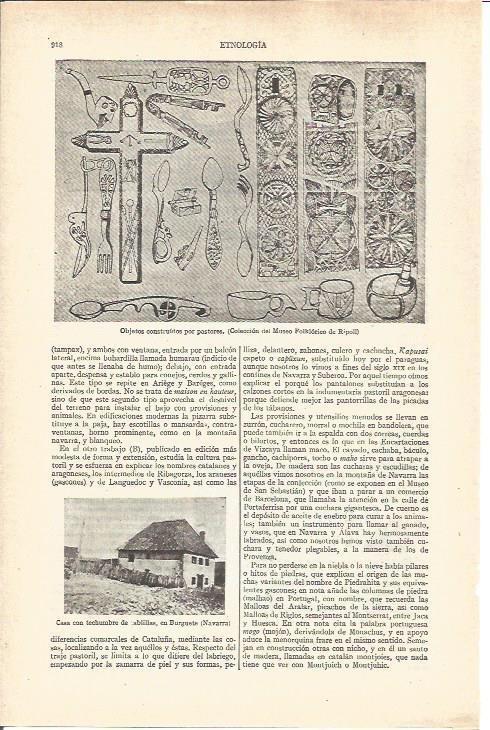 LAMINA V03739:  Objetos de pastores y casa en Burguete, Navarra