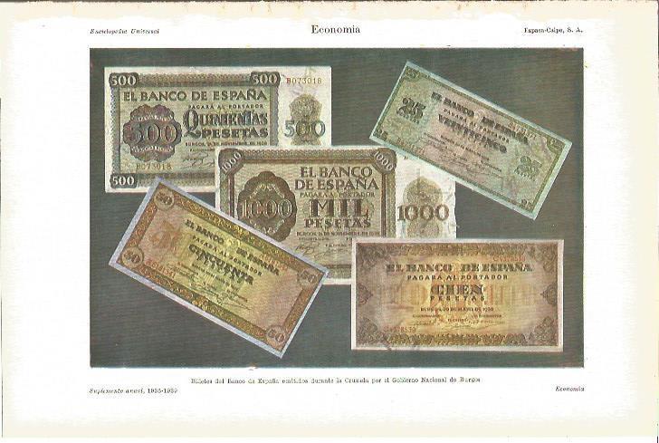 LAMINA V03725: Billetes del Banco de España, Gobierno Nacional de Burgos