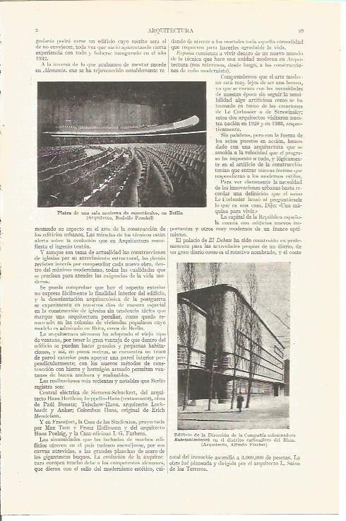 LAMINA V04105: Sala de espectaculos en Berlin y edificio Ruhrkohlenbesirk por A. Fischer