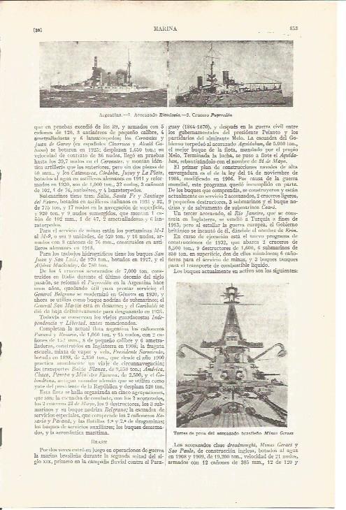LAMINA V04222: Acorazado Rivadavia y crucero Puyrredon de Argentina y acorazado Minas Geraes
