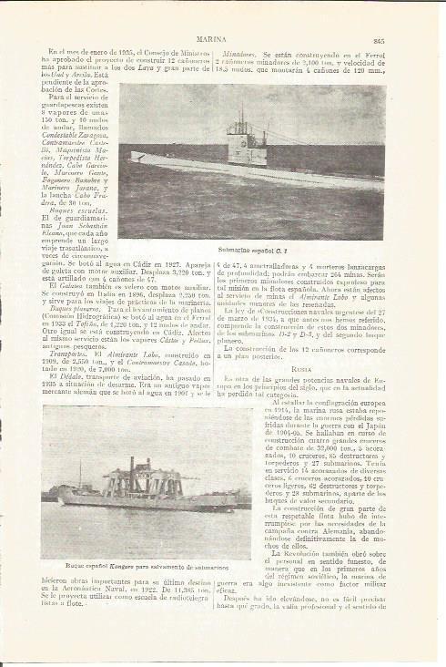 LAMINA V04219: Submarino C.1 y buque Kanguro de la marina española