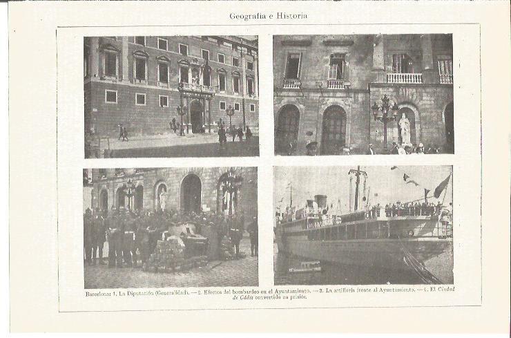 LAMINA V04166: Imagenes de Barcelona y barco Ciudad de Cadiz