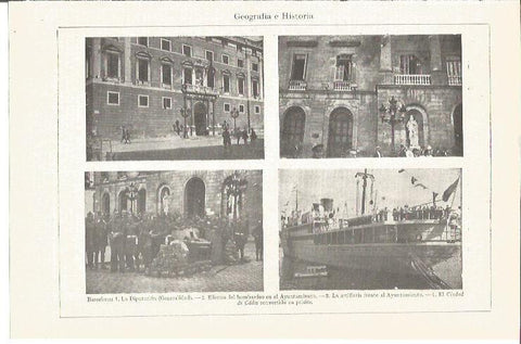 LAMINA V04166: Imagenes de Barcelona y barco Ciudad de Cadiz