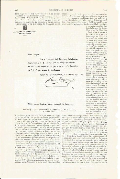 LAMINA V04164: Oficio de Luis Companys al general Batet