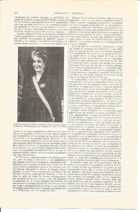 LAMINA V03974: Eva Duarte de Peron con la Gran Cruz de Isabel la Catolica