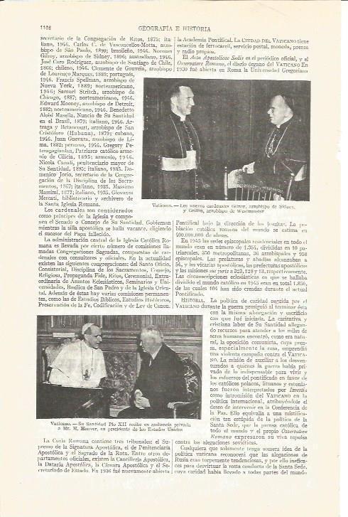 LAMINA V04043: Cardenales Gilroy y Griffin y Pio XII en Audiencia con H. Hoover