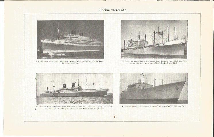 LAMINA V04069: Motonave Willem Ruys, vapor Stell Designer, transoceanico President Wilson y trasatlantico Stockholm