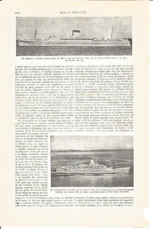 LAMINA V04068: Vapor correo Pretoria Castle y transoceanico Orcades