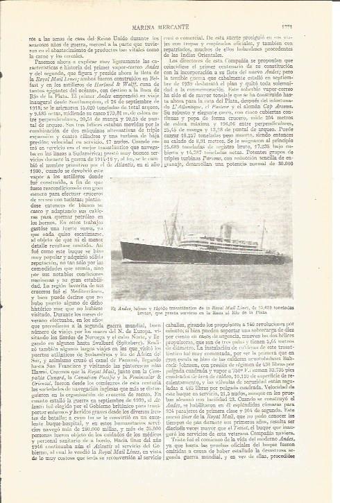 LAMINA V04061: Trasatlantico Andes de la Royal Mail Lines