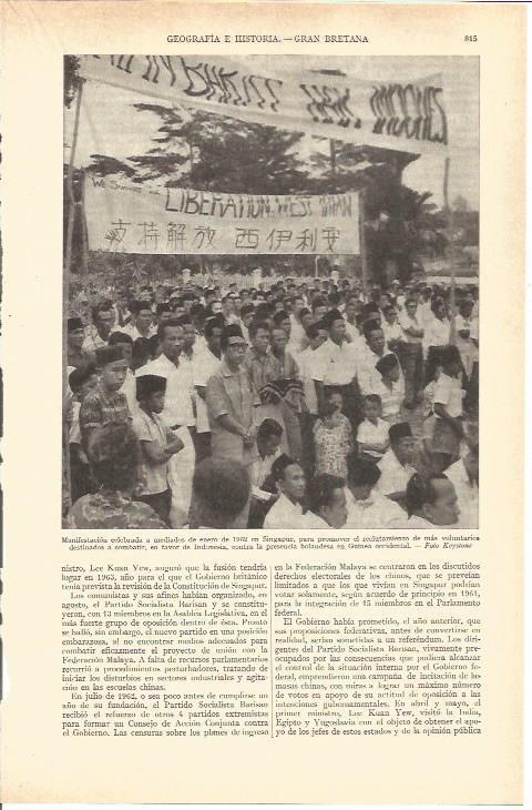 LAMINA V03080: Manifestacion en Singapur en 1962