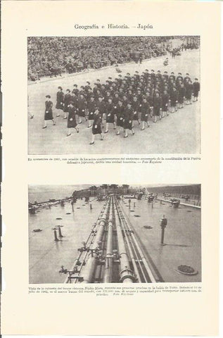 LAMINA V03100: Desfile militar femenino y cubierta del Nishio Maru, Japn