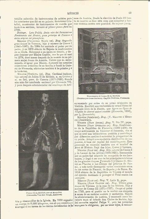 LAMINA V03209: Cosme II de Medicis por Bronzino y estatua Cosme II por Juan Bolonia