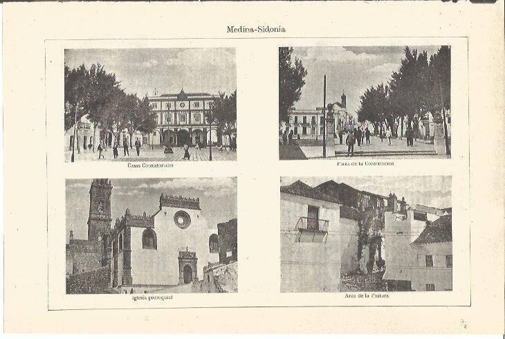 LAMINA V03222: Iglesia, arco de la Pastora y plaza de la Constitucion en Medina-Sidonia
