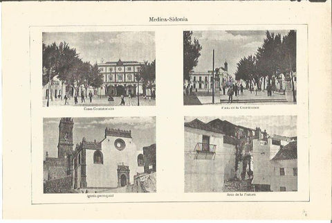 LAMINA V03222: Iglesia, arco de la Pastora y plaza de la Constitucion en Medina-Sidonia