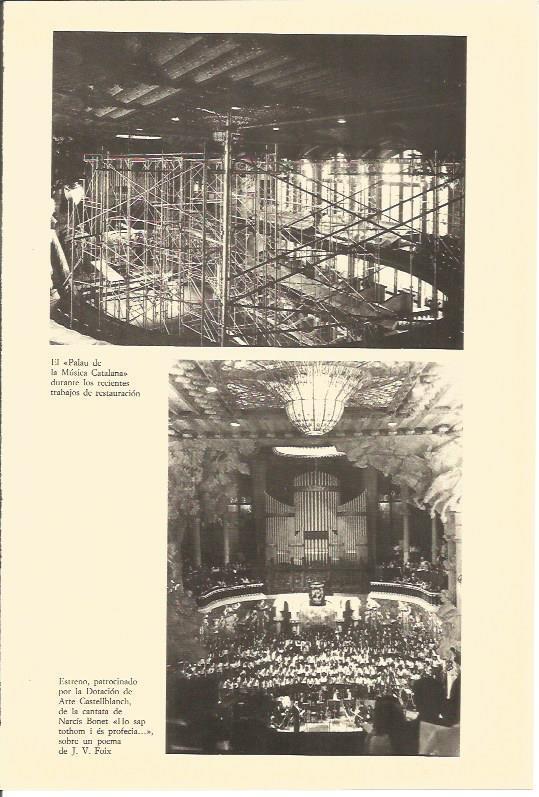 LAMINA V02974: Estreno de Ho sap tothom i es profecia por N. Bonet y obras de restauracion, Palau de la Musica