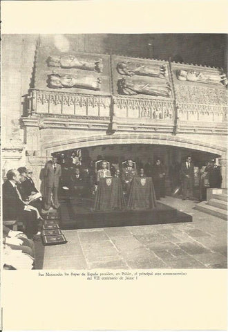 LAMINA V02970: Los Reyes de España, acto conmemorativo VII centenario de Jaime I, Poblet