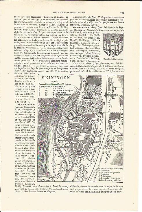 LAMINA V03239: Plano y escudo de Meiningen, Alemania