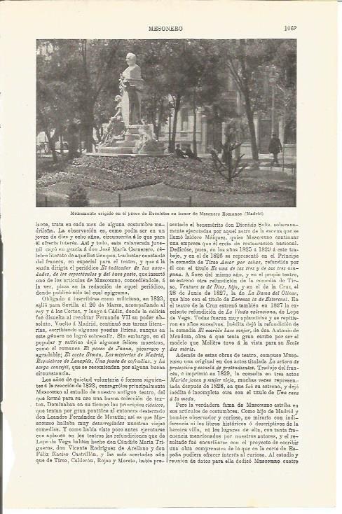 LAMINA V03414: Monumento Mesoneros Romanos en Madrid