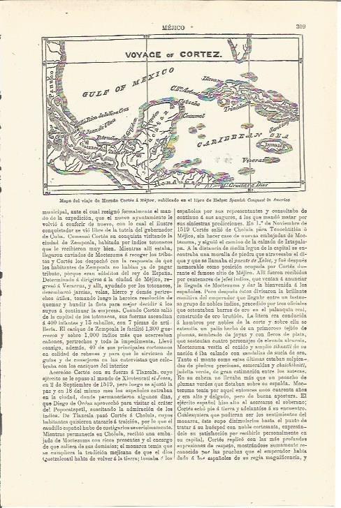 LAMINA V03268: Mapa del viaje de Hernan Cortes a Mejico