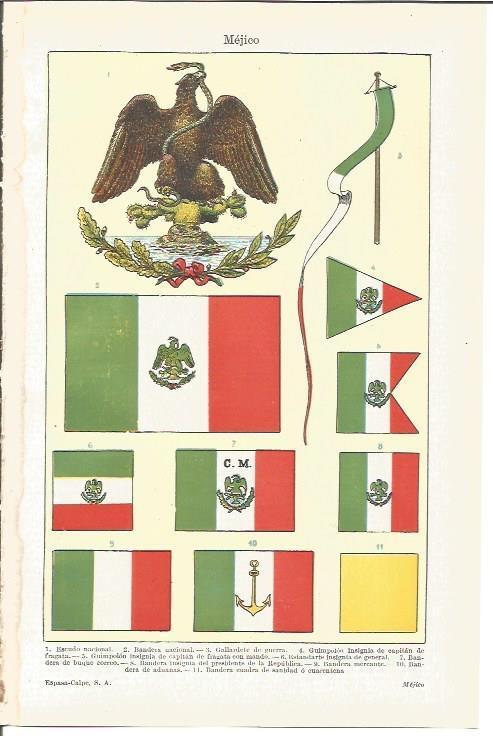 LAMINA V03265: Escudo y banderas de Mejico