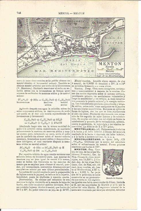 LAMINA V03345: Mapa de Menton, Francia