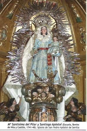 POSTAL A1201: Maria Santisima del Pilar y Santiago Apostol. Iglesia de San Pedro Apostol de Sevilla