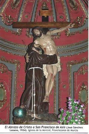 POSTAL A1233: El Abrazo de Cristo a San Francisco de Asis. Iglesia de la Merced. Franciscanos de Murcia